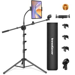 lot 19009 image: InnoGear Mic Stand, 6 in 1 Microphone Stand Floor with Tablet Phone Holder Height Adjustable from 30 to 72 Mic Stand Tripod Boom Arm with Gooseneck Carrying Bag for Singing Karaoke Stage