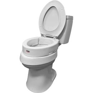 lot 19013 image: Carex Hinged Round Raised Toilet Seat Riser, Adds 3.5 Inches of Height, 300 lbs Capacity, Elevating and Raising Seat for Elderly and Handicap, Universal, Slip-Resistant, White.