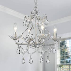 lot 19975 image: WUZUPS Crystal Candle Chandelier Pendant Flushmount Ceiling Light Modern Lighting Fixture for Bedroom Hallway Bar Kitchen Bathroom, H 14 x W 16, Silver, E12 Base