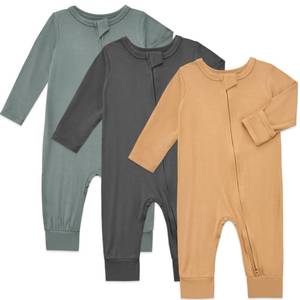 lot 20466 image: Aablexema Baby Footless Pajamas Bamboo Rayon 3pcs Unisex Infant Zipper Romper with Mitten Cuffs(Light Blue, Grey Blue, Khaki,6-12m)(Used)