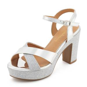 lot 1535 image: Hingswink Womens Sparkly Silver Platform Dress Sandals for Women Chunky Block Heel 3.8 Inch High Heels Open Toe with Strap for Women Comfortable Sexy Dressy Prom Wedding Party Evening Shoes, silver6.5