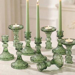 lot 1551 image: Simeitol Glass Candle Holder Set of 12, Green Taper Candle Holders Bulk, Vintage Candlestick Holders, Candle Stick Holder for Table Centerpieces, Wedding, Festival & Home Decor