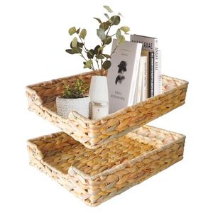 lot 1556 image: 2 Pcs A4 File Tray, Natural Water Hyacinth Desk Basket, Wicker Paper Tray File Basket for Desk Organizer, Woven Letter Size Documents Trays for Office,Toilet Tank Organizer