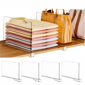 lot 1557 image: Clear Acrylic Shelf Dividers for Closet Organization - 4 Pack Closet Shelf Divider for Sweatshirt,Towel,Bag,Purse,Clothing,Sweater Organizer,Plastic Dividers and Separators for Shelves and Bedroom