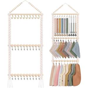 lot 1559 image: POVETIRE Pacifier Clip Holder Baby Bibs Organizer, Neutral Baby Bandana Drool Bibs Holder - Baby Burp Cloths Organizer Storage Hanging Wall Decor for Nursery Newborn Infant Girls and Boys Room