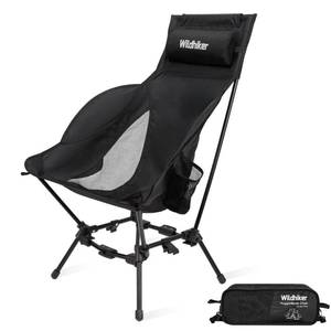 lot 1566 image: Wildhiker Compact High Back Camping Chair - Foldable with Dual Sitting Modes, Pillow, Arm Pads and Side Pockets - Lightweight Portable Chair for Motorcycle, RV, Festival, Travel - Black