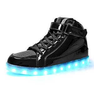 lot 1568 image: IGxx Men Light Up Shoes LED Women Lights High Top Fashion Sneakers Lighted Glowing Sparkly Disco Shiny Sequin Boots Black 9.5