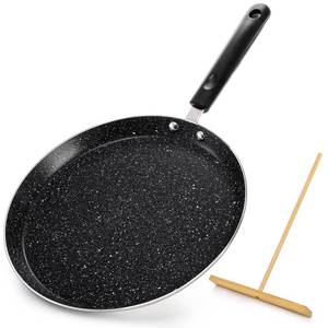 lot 1572 image: WRINGKIT 10 Inch Nonstick Crepe Pan with Spreader, Flat Skillet Tortilla Pan with Granite Coating, Round Griddle Pancake Pan with Stay-Cool Handle, Induction Compatible, PFOA Free