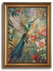 lot 1576 image: XJYISUO Vintage Gold Framed Wall Art Colorful Hummingbird Wall Decor Botanical Bird Canvas Art Floral Pictures Nature Paintings For Living Room Bedroom Dining Room