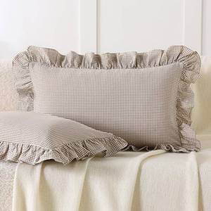 lot 2011 image: Aryeleay 2 Pack Brown White Plaid Gingham Ruffle Pillow Shams, 100% Washed Cotton Checkered Farmhouse Pillow Covers for BedSofa-12x20