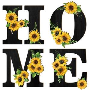 lot 2027 image: Geetery 4 Pcs Sunflower Kitchen Wall Decor Accessories Wood Rustic Sunflower Home Letters Decor Hanging Wall Art Signs Decorations for Home Living Room Kitchen Bedroom(Black)