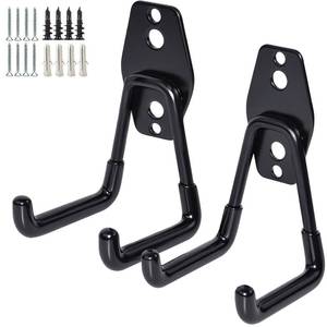 lot 2033 image: GeeWatom 2 Pack Garage Storage Utility Hooks��Garage Garden Tool Organizer��Steel Wall Mount Hooks, Garden Small U Hooks (Black)