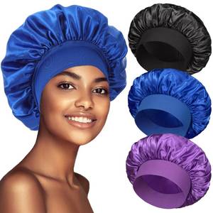 lot 2036 image: 3 Pack Satin Bonnet Silk Hair Bonnet for Sleeping, Sleep Bonnets for Women Large Wide Soft Band Sleep Cap for Curly Hair Braids