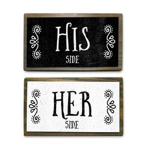 lot 2037 image: His Side Her Side Couples Sign Set �� Rustic Wood & Metal Handmade Gift for Couples �� Funny Bedroom Decor, Anniversary, Gift Wrapped �� 6��x3.5�� �� Set of 2 Signs