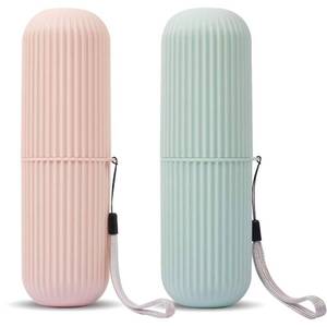 lot 2446 image: UCEC Travel Toothbrush Case, Toothbrush Holder Travel, Toothbrush Case for Traveling, Camping, Home, School, Business, Bathroom, 7.7 x 2.36 x 2.36 for Soft Toothbrush Up To 7.4 inch (Green, Pink)
