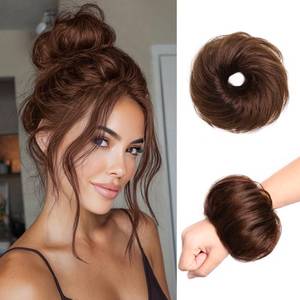 lot 2461 image: XIXISNOW Messy Bun Hair Pieces for Updos 100% Real Human Chignons Scrunchies Hair Buns Stretchy Fluffy Faux Buns Wig Hairpiece Elastic Band Hairbun Donut Hair Bun Extensions for Women Medium Auburn