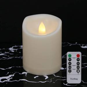lot 2464 image: 7LinRay 3 x 4 Single Flickering Flameless Candles with Remote and Timers, Waterproof Outdoor Indoor Battery Operated LED Pillar Candles for HomeWedding Decor, Ivory Plastic, Wont Melt