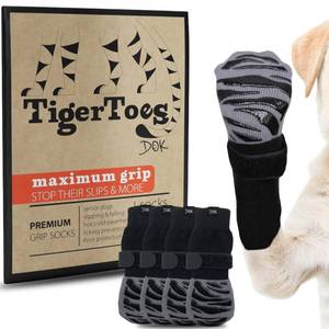 lot 2467 image: DOK TigerToes Premium Non-Slip Dog Socks for Hardwood Floors - Extra-Thick Grip that Works Even When Twisted - Prevents Licking, Slipping, and Great for Dog Paw Protection - Size Small