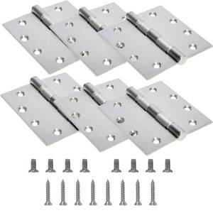 lot 2469 image: 6-Pack 4.5 inch X 4.5 inch Heavy Duty Commercial Door Hinge Thickened, with Silent Steel Plain Ball Bearing, Thickness 3 mm Stainless Steel Door Hinges, Square Corners with 48 Screws, Silver