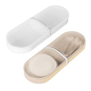 lot 2476 image: Adorila 2-Pack Travel Cotton Swab & Round Holder, 2-Compartment Organizer with Silicone Band Closure for Luggage & Weekend Tote (White, Beige)