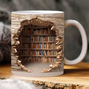 lot 2485 image: Darzheoy 3d Bookshelf Mug - 3D Effect Books Mugs, Creative Space Design Multi-Purpose Mugs, Book Lovers Coffee Mug, Gifts for Readers (B)