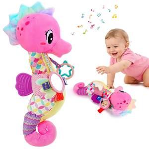 lot 2490 image: Baby Girl Toys 0-6 Months Musical Seahorse Stuffed Animal Tummy Time Toys Infant 3-6 6-12 Months with Baby Mirror Sensory Newborn Crinkle Developmental Toy Birthday Shower Gifts 0-3 4 5 6 Month
