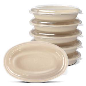 lot 3164 image: Celel 50 Pack 28 Oval Paper Bowls with Lids, Microwavable Oval Disposable Containers for Burrito, Salads, Pasta, Com-postable Meal Prep Food Containers - 50 Bowls 50 Lids