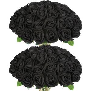 lot 3175 image: 50 PCS Fake Black Roses, Artificial Flowers Bulk Halloween Decorations Realistic Silk Faux Black Roses with Stems for Gothic Wedding Party Decor, Bridal Bouquets DIY Floral Arrangement Home Decor