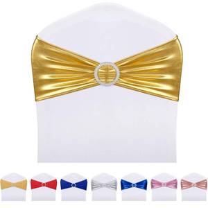 lot 3178 image: LEBENGURU Metallic Gold Spandex Chair Sashes-50pcs Premium Stretch Bows with Buckle Slider, Universal Elastic Chair Bands for Wedding Party Banquet Decoration