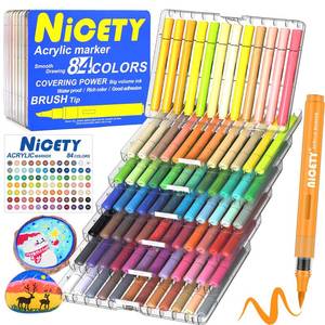 lot 3190 image: NICETY 84 Colors Acrylic Paint Markers �� Water-Based Brush Tip Acrylic Paint Pens with 1��5mm Flexible Tips and Automatic Ink Control for Rock Wood Glass Ceramic Fabric and Canvas