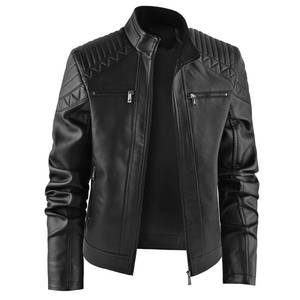 lot 3197 image: LEDUNTINO Mens Leather Jacket, Stand Collar PU Faux Leather, Zip-Up Motorcycle Bomber Jacket, Slim Fit Biker Coat Black XXX-Large