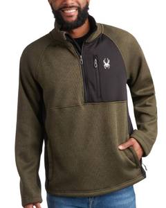 lot 3199 image: Spyder Mens Quarter Zip Pullover Sweater - Performance Fleece 14 Zip Pullover Mens Golf Shirts for Workout Hiking Running, Size Large, Olive