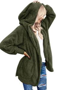 lot 3201 image: Yanekop Womens Oversized Sherpa Jacket Long Cardigan Sweaters Fuzzy Fleece Jacket Faux Fur Plus Size Coats with Pockets(B Army Green,L)