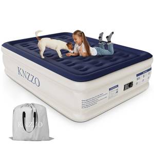 lot 3208 image: KNZZO Air Mattress Full with Built-in Pump, Blow Up Mattress with Soft Flocked Top, Leakproof Inflatable Mattress, Foldable Waterproof Air Bed for Home, Guests, Camping, with Storage Bag