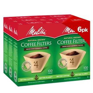 lot 3210 image: Melitta #4 Cone Coffee Filters, Natural Brown, 100 Count (Pack Of 6), 600 Total Filters - Fits all 8-12 Cup Cone Coffee Makers and Pour-Overs, Compostable, Tear-Resistant