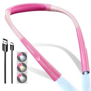lot 4267 image: Glocusent Upgraded LED Neck Reading Light, Book Light for Reading in Bed, 30-min Timer, 3 Colors & 3 Brightness Adjustable, Rechargeable & Long Lasting, Perfect for Reading, Knitting