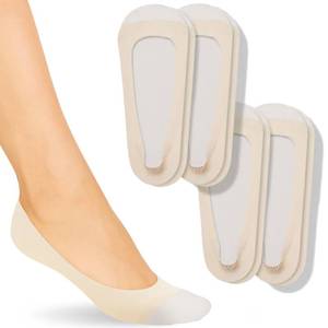 lot 4269 image: ONDO Low-Cut No Show Socks - Invisible in Flats & Loafers - Cotton & Nylon - Breathable, No-Slip - Cream Beige - Small - 4 Pack