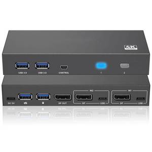 lot 4274 image: iArkPower DisplayPort USB 3.0 KVM Switch 1 Monitor 2 Computers 8K60Hz 4K144Hz KVM Switcher 2 in 1 Out with 4 USB-A, 2 USB-C, Wired Controller for Laptop, Desktop