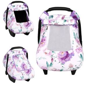 lot 4281 image: Car Seat Cover Baby, HNHUAMING Infant Car Seat Covers Canopy for Baby Girl Boy, Cozy & Windproof Newborn Carseat Covers Minky Dot Backing Stroller Cover with Breathable Mesh Window, Purple Flower