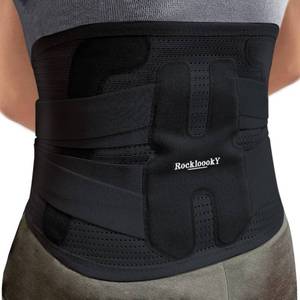 lot 4327 image: RockloookY Lower Back Brace for Women Men, Adjustable Lumbar Support with Ergonomic Metal Stays for Work,Lifting,Drive,Fitness, Breathable Fabric Support Belt with 3D Pad, Black,Size M,Waist 31-38