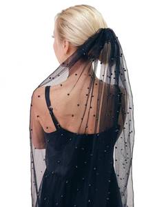 lot 4330 image: SAWINDA Black Pearl Veil 1 Tier Pencil Edge Wedding Bridal Veil Waist Length Tulle Headwear Elegant Veils with Metal Comb Mourning Halloween Veils for Women and Girls (23.6)
