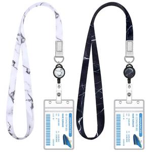lot 4332 image: 2 Pieces Cruise Lanyard for Ship Cards Marble Lanyards with Retractable Badge Reels Waterproof ID Badge Holder Cruise Essentials Accessories