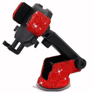 lot 4333 image: LYCARESUN Bling Car Phone Mount Holder,Shiny Crystal Rhinestone Phone Stand for Women and Girls, Car Accessories for Windshield Dashboard,Compatible with Most Cellphones (red)