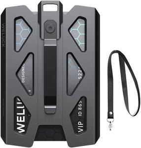 lot 4335 image: Weluck Badge Holder Wallet, Aluminum Card Holder with Metal Clip, Lanyard ID Holder 4 Cards Storable for Business Office Work Police Outdoor Gift (Black02)