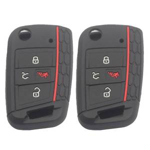 lot 4339 image: Btopars 2pcs 4 Buttons Black Silicone Rubber Flip Key Fob Cover Case Protector Holder Compatible with Volkswagen VW GTI Golf Jetta Atlas Tiguan 2018 2019 2020