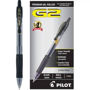 lot 4345 image: PILOT G2 Premium Refillable & Retractable Rolling Ball Gel Pens, Bold Point, Black Ink, 12-Pack (31256)