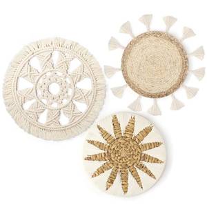 lot 5194 image: Unittype 3 Pcs Boho Wall Basket Decor, 12 Inch Rattan Wicker Wall Hanging Decoration, Round Handmade Flat Elegant Woven Tapestry Art Basket for Home Bedroom Living Room Kitchen