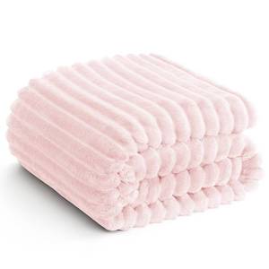 lot 5199 image: HIMEET Pink Ribbed Twin Blanket for Bed - 300GSM Lightweight Soft Fleece Blanket for Men Women, Cozy Blankets Graduation Birthday Gifts, Striped Spring Home School Dorm Decor, Pink, 60x80 Inches