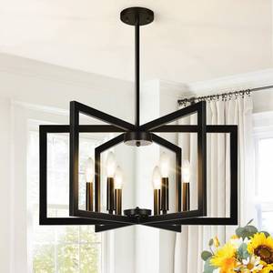 lot 5202 image: 25 Modern Matte Black Chandelier for Dining Room, No Assembly Required Black Dining Room Light Fixture Over Table, Industrial Metal Hanging Pendant Lights Fixture for Kitchen Island, Entryway, Foyer
