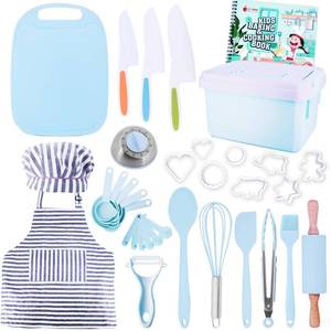 lot 5221 image: JoyTown Kids Cooking and Baking Set with Storage Case �� Real Cooking Supplies with Cookbook, Knives, Timer, Kids Baking Kit for Girls & Boys �� Complete Utensils Accessories with Chef Apron & Hat